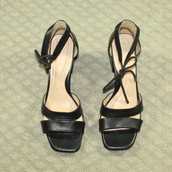 Gianni Bini Late-Nite Wm 9.5M Black Leather Ankle Tie Square 3" Chunky Heels - Picture 2 of 6